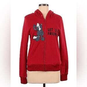 Nici Skunk Steve let's be friends red zip up hoodie sweatshirt, size medium
